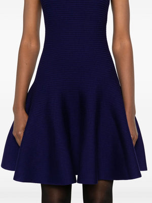 ALAIA Dark Purple Wool Blend Mini Skater Dress