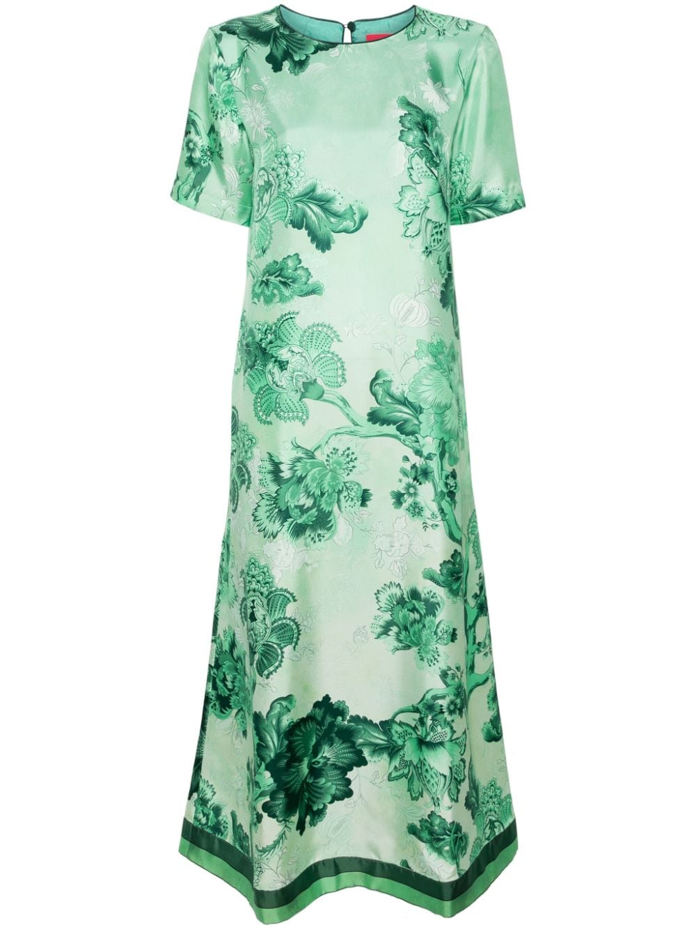 Váy dài nữ in hoa xanh lá cây silk cao cấp