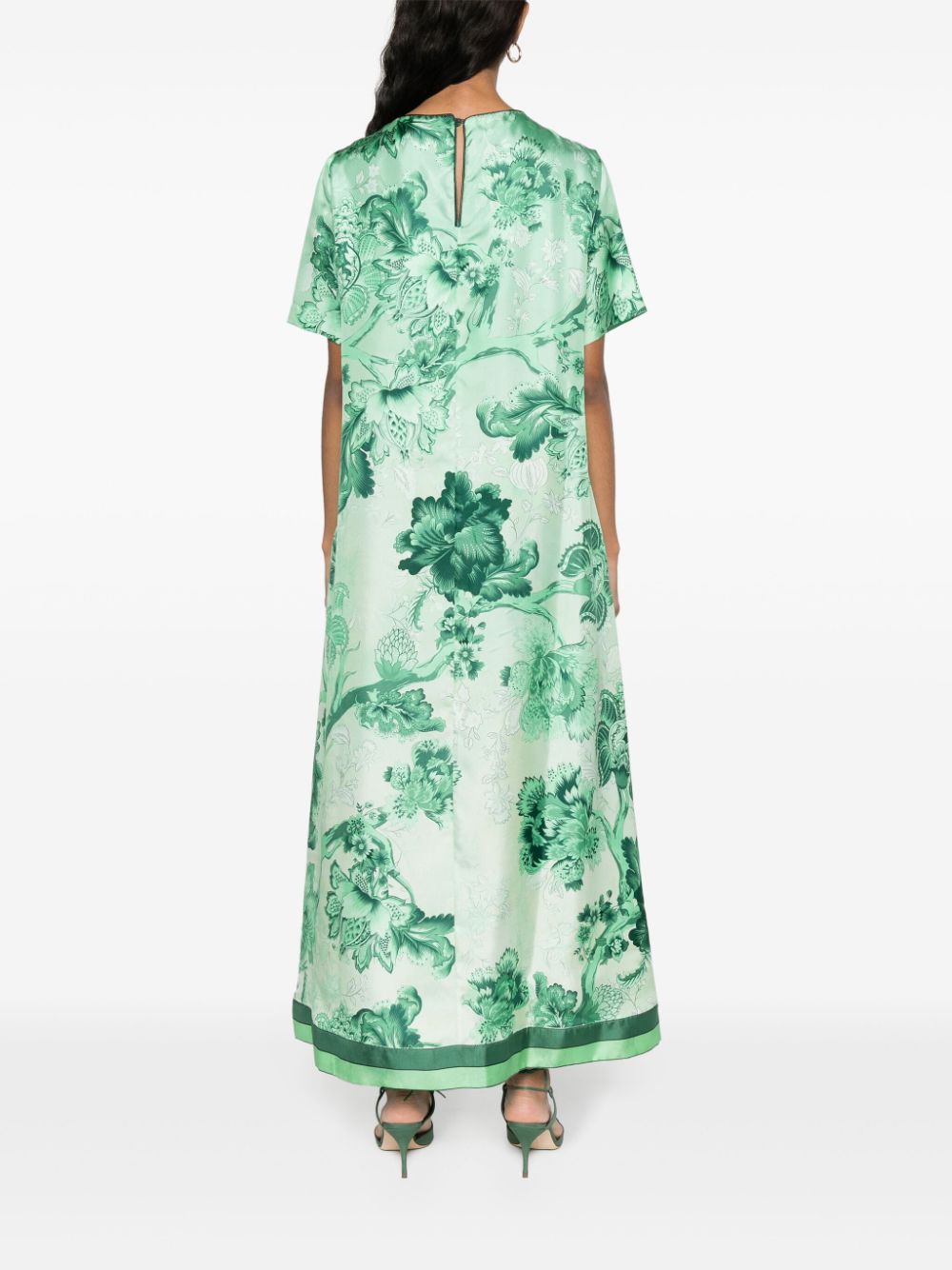 F.R.S FOR RESTLESS SLEEPERS Green Floral Printed Silk Women's Long Dress