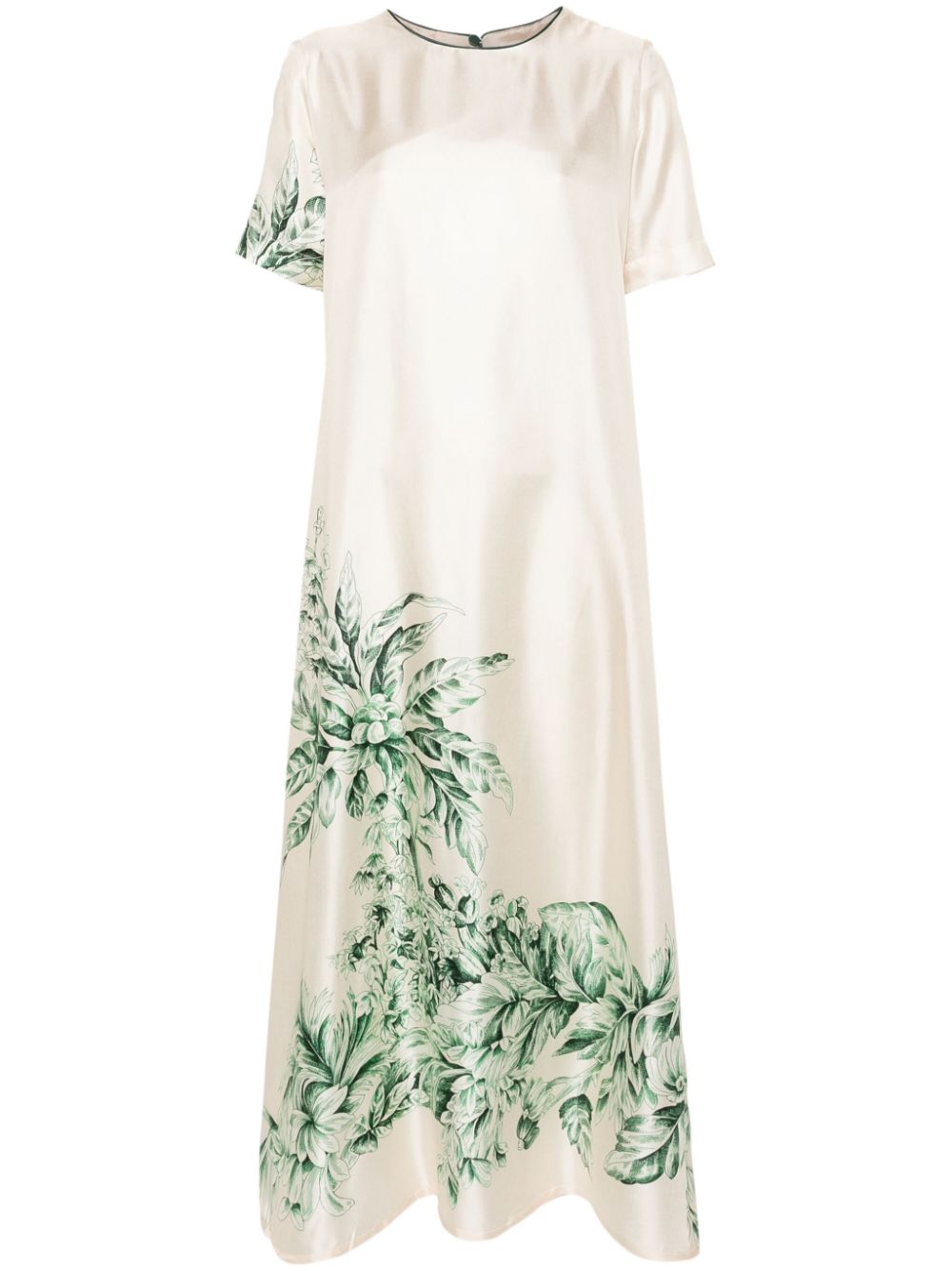 F.R.S FOR RESTLESS SLEEPERS Green Floral Print Silk Dress with Keyhole Detail and Slip Pockets for Women