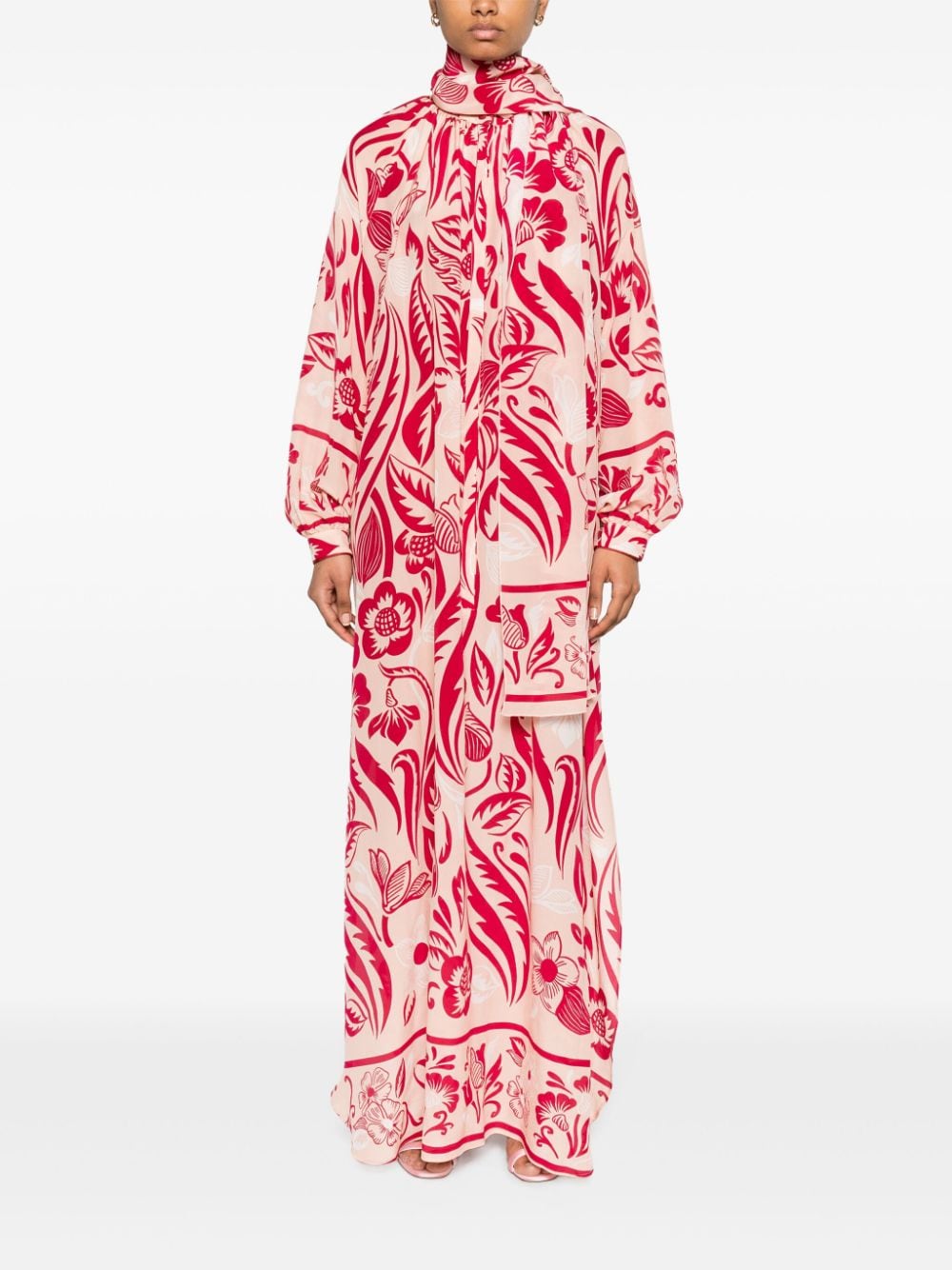 F.R.S FOR RESTLESS SLEEPERS Floral Printed Long Dress with Detachable Scarf and Band Collar