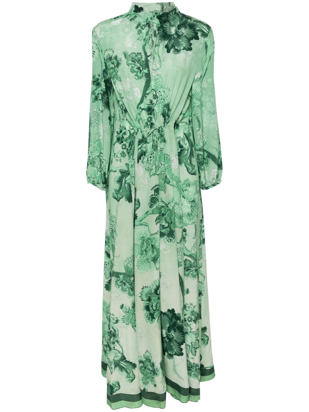 F.R.S FOR RESTLESS SLEEPERS Green Floral Print Silk Long Dress for Women