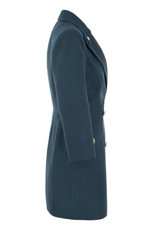 ELISABETTA FRANCHI Peacock Blue Robe-Manteau in Textured Fabric for Women