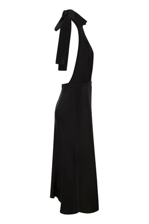 ELISABETTA FRANCHI Satin Crepe Midi Dress with Asymmetric Flared Bottom Skirt