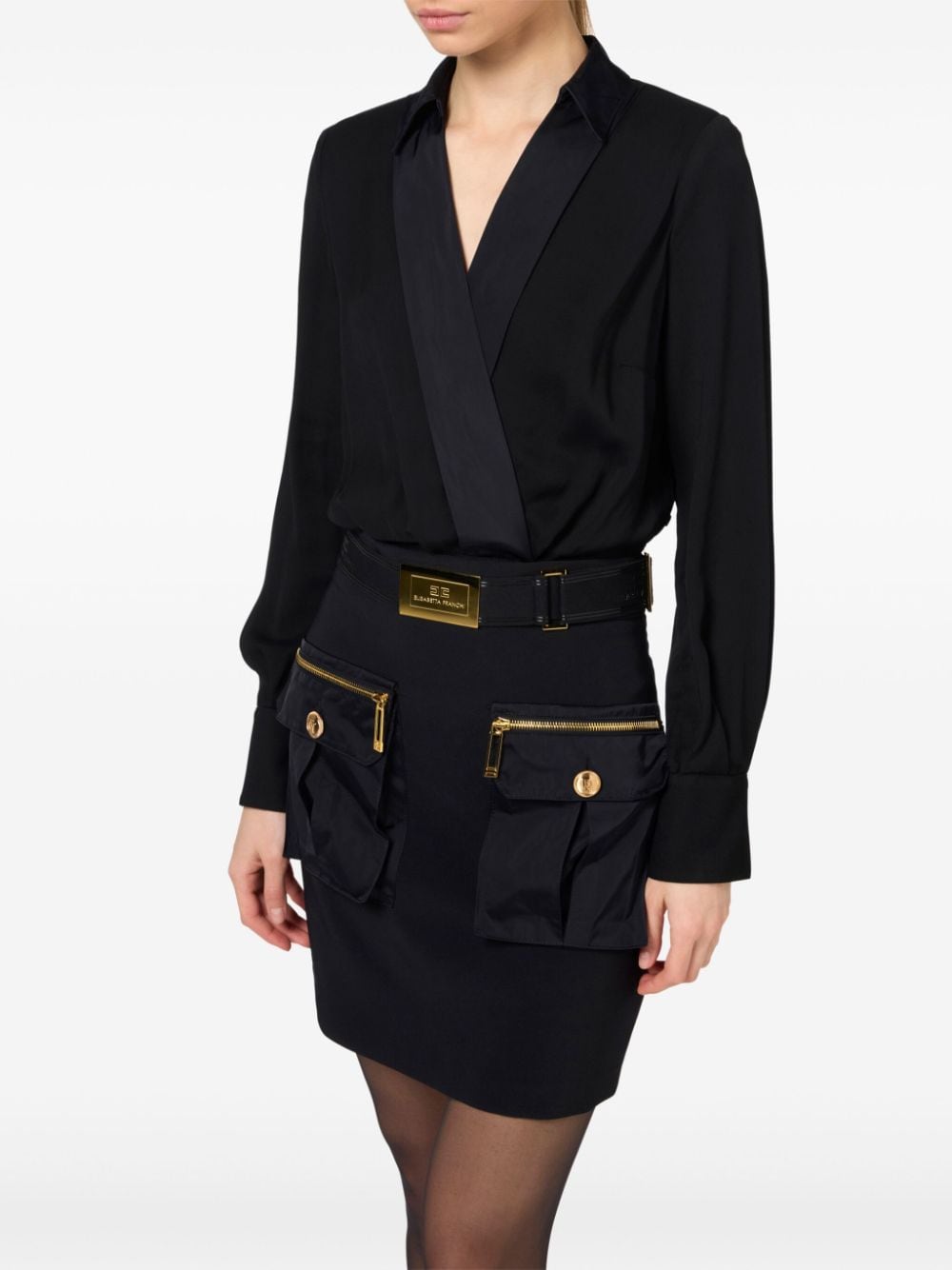 ELISABETTA FRANCHI Chic Satin Wrap Dress with Belt