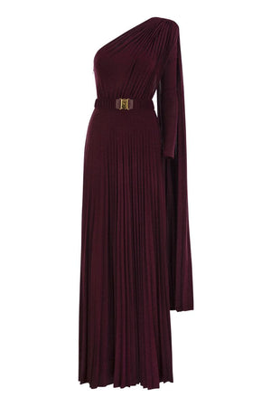 ELISABETTA FRANCHI One-Shoulder Pleated Lurex Mini Dress with Long Glove Sleeves