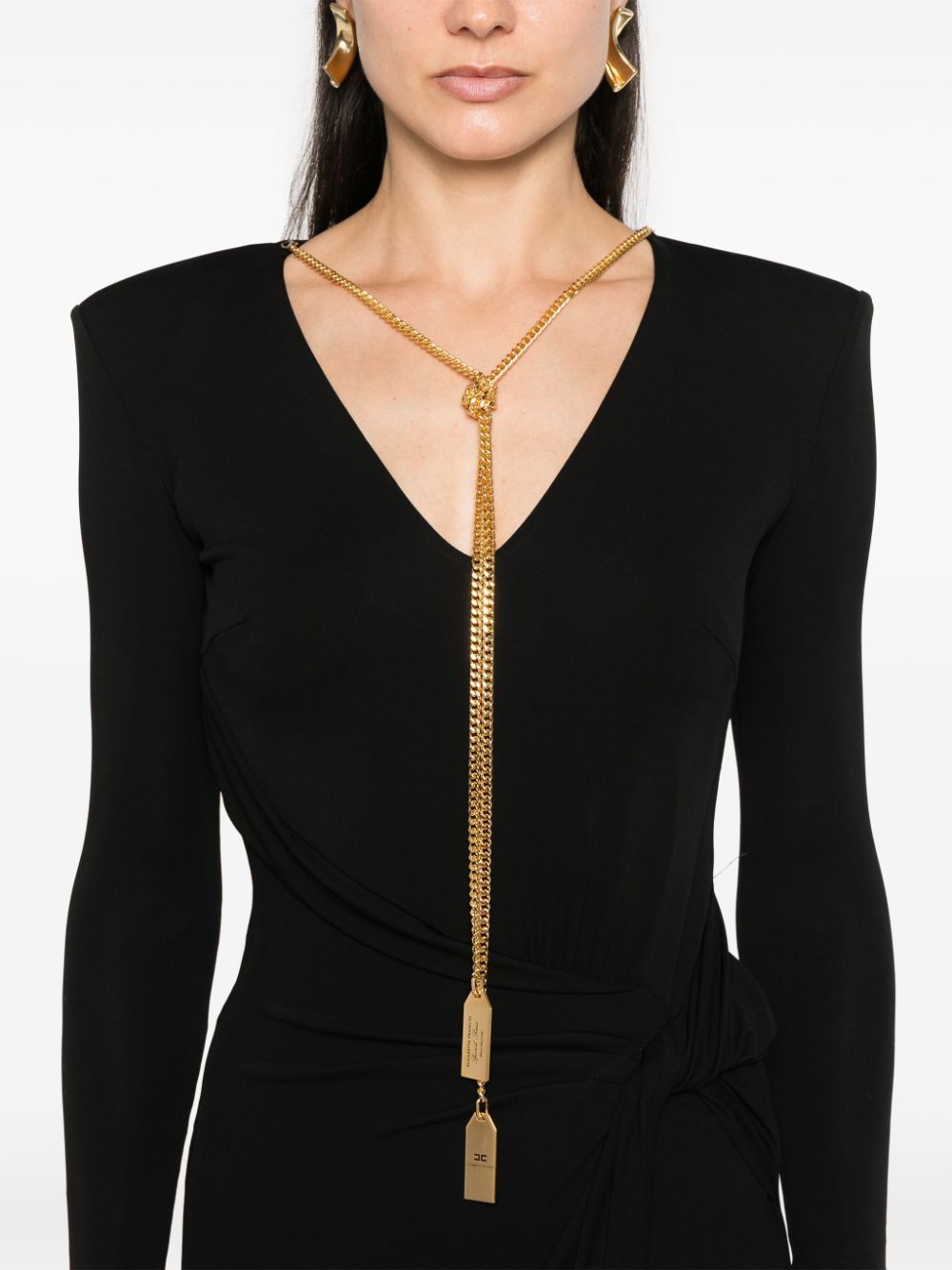 ELISABETTA FRANCHI Long Black Dress with Chain Detail