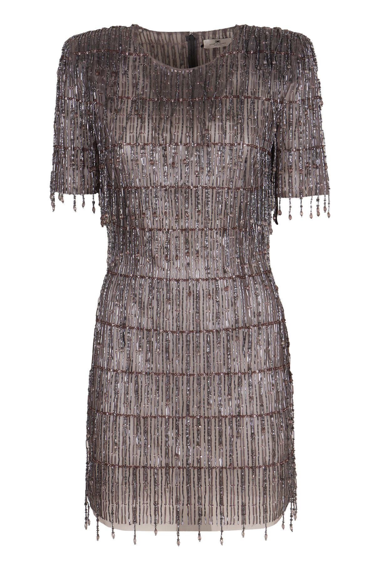 ELISABETTA FRANCHI Structured Shoulder Sequin Mini-Dress