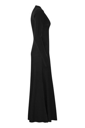 FABIANA FILIPPI Elegant Black V-Neck Long Dress in Viscoe Lurex Yarn for Women