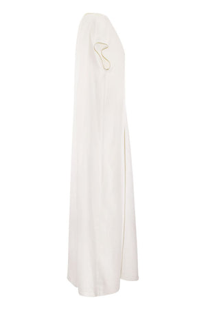 FABIANA FILIPPI Elegant White V-Neck Dress with Contrasting Details - Women's