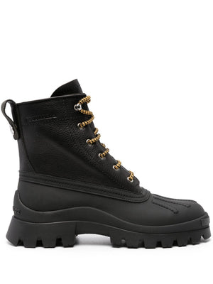 DSQUARED2 Black Leather Lace-Up Ankle Boots for Men with Debossed Logo