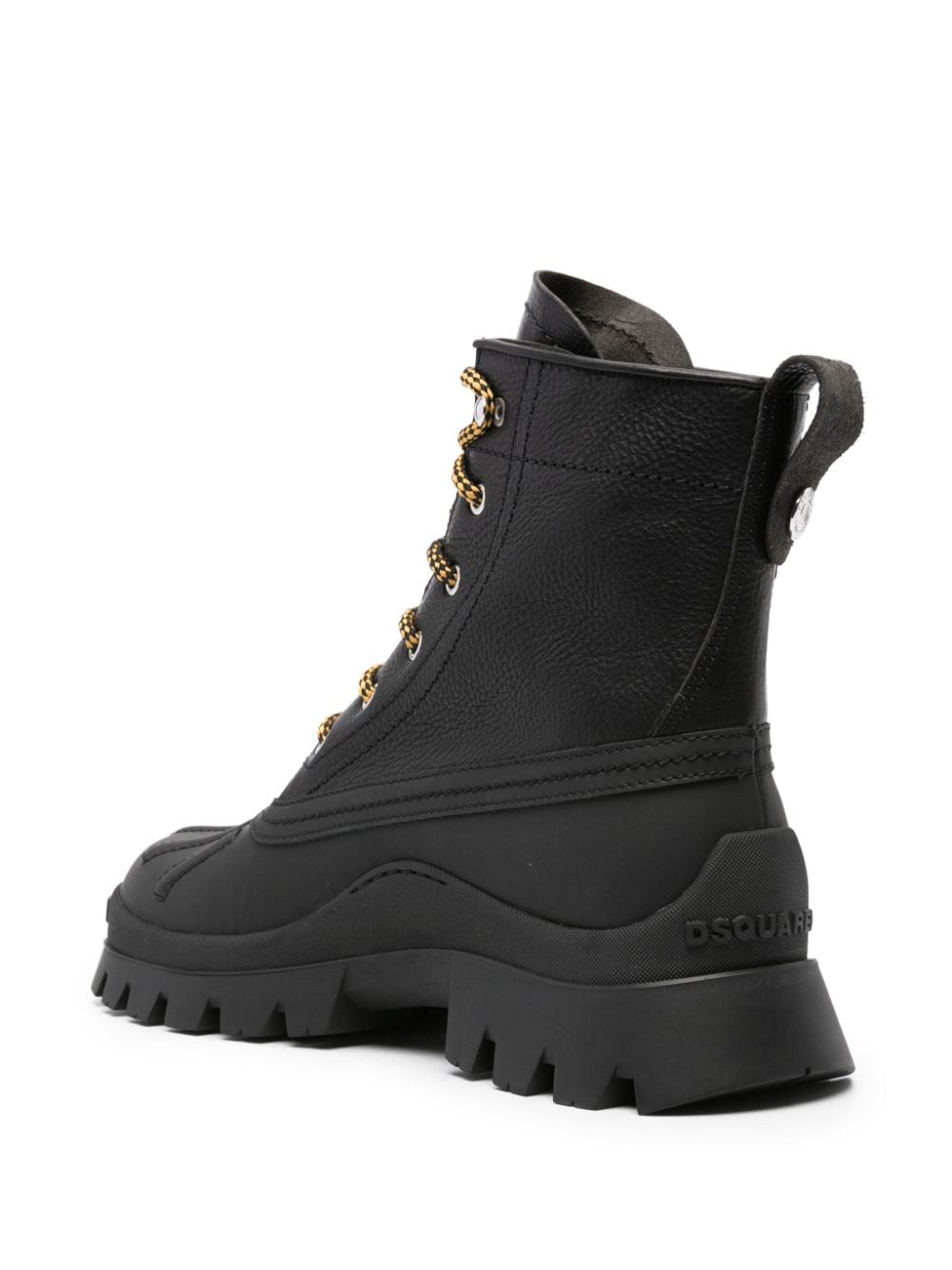 DSQUARED2 Black Leather Lace-Up Ankle Boots for Men with Debossed Logo