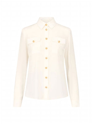 BALMAIN Classic White Silk Buttoned Shirt for Stylish Women