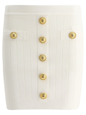 BALMAIN White Knit Buttoned Skirt for Women - SS23 Collection