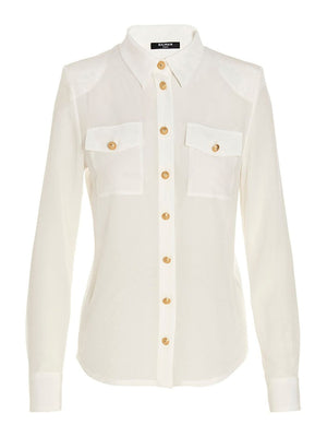 Blanc Buttoned Crepe of Chine Shirt cho Nữ - Bộ Sưu Tập FW23