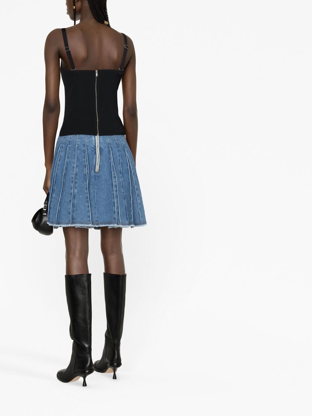 BALMAIN Blue Denim Pleated Short Skirt for Women - SS23 Collection