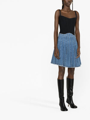 BALMAIN Blue Denim Pleated Short Skirt for Women - SS23 Collection