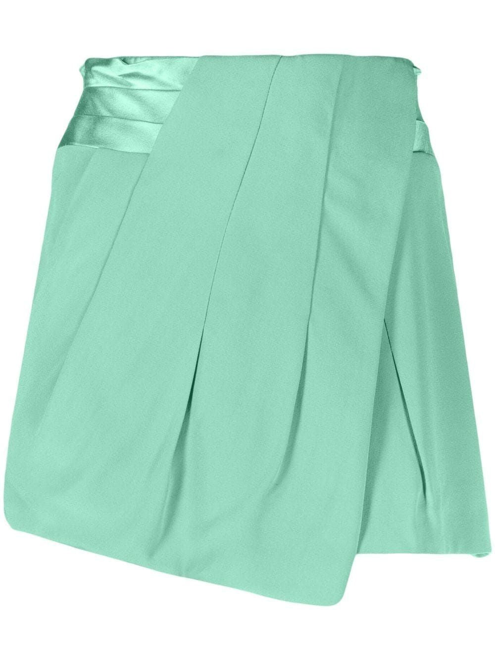 BALMAIN Satin Waistband Draped Crepe Skirt in Vert D'eau for Women - SS23 Collection