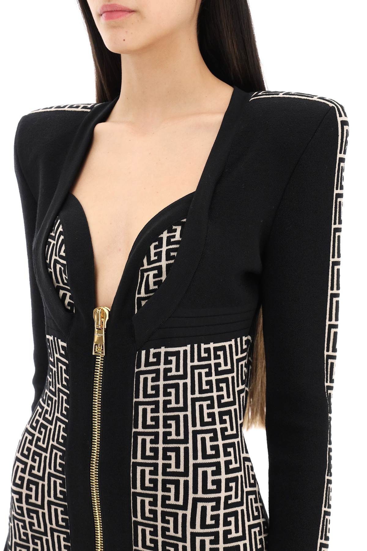 BALMAIN Elegant Long Sleeve Knit Sheath Dress