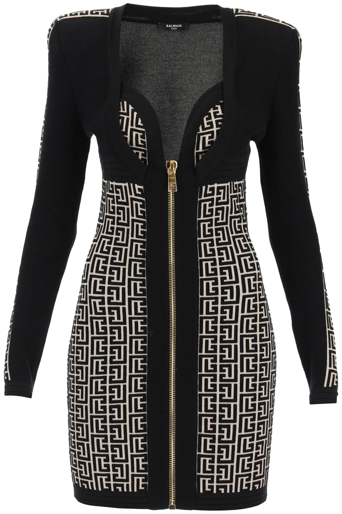 BALMAIN Elegant Long Sleeve Knit Sheath Dress