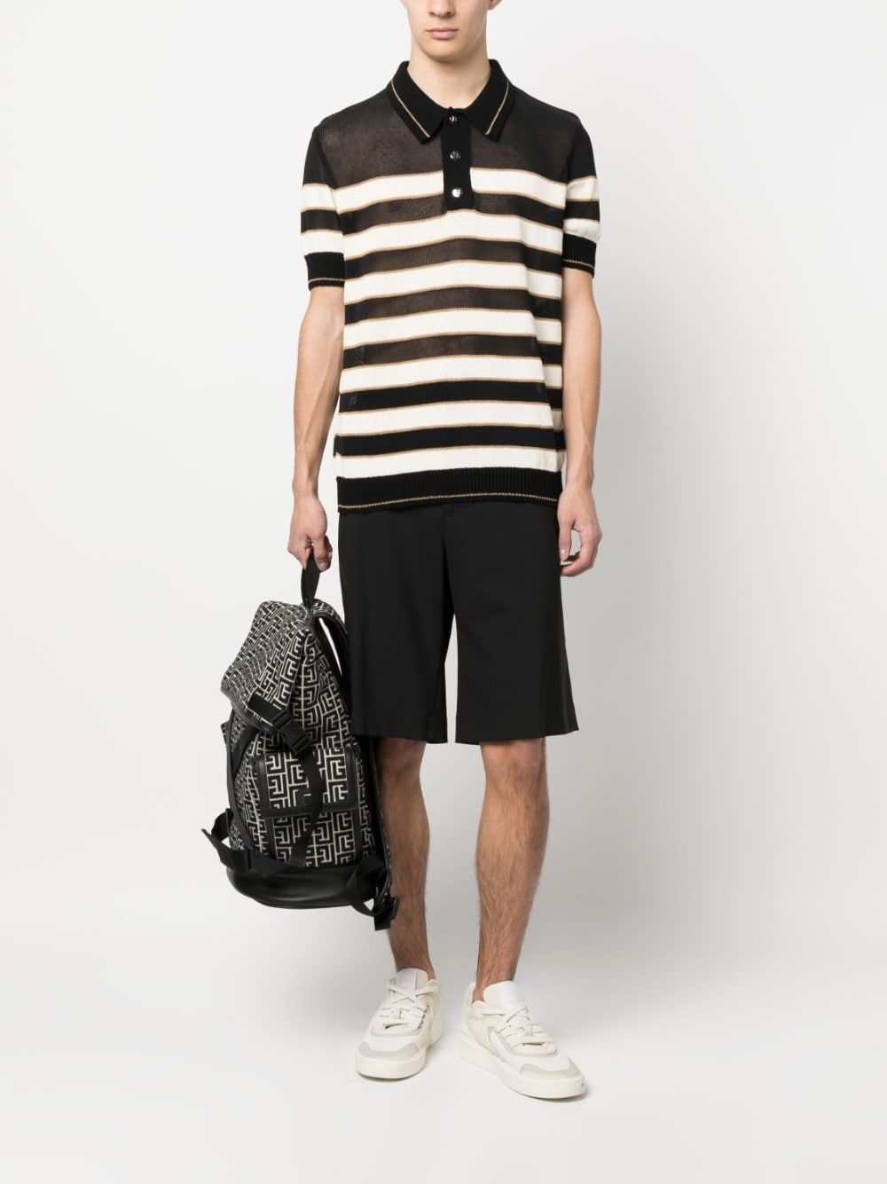 BALMAIN Mini Stripe Knit Polo Shirt