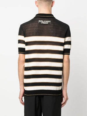 BALMAIN Mini Stripe Knit Polo Shirt