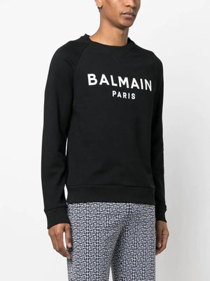 BALMAIN Classic Black Crew-Neck Sweatshirt for Men