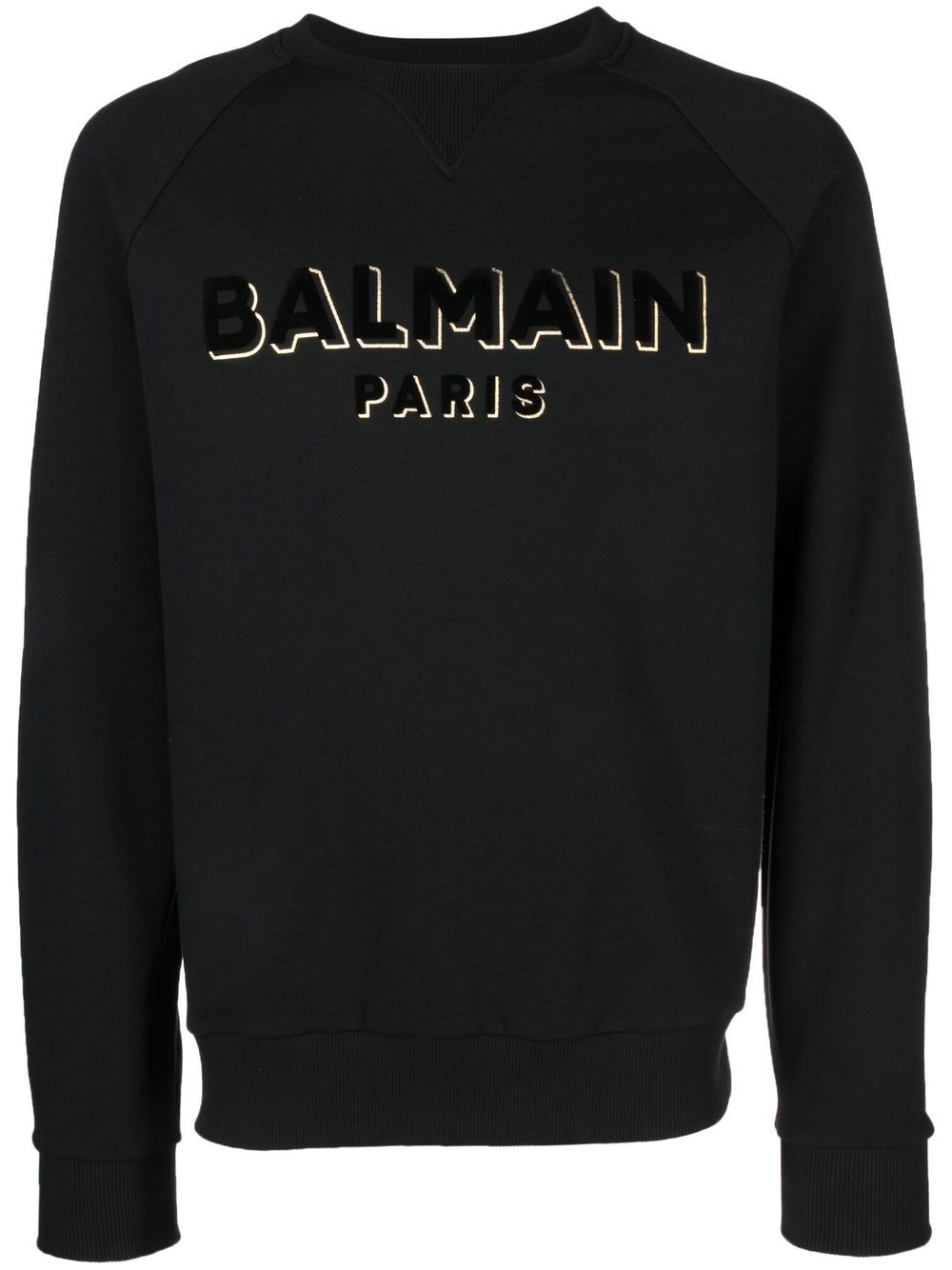 BALMAIN Men's Logo-Print Crew Neck Sweatshirt in Black Cotton