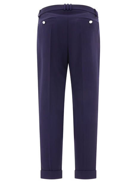 BALMAIN Navy Blue Wool Tailored Trousers for Men - FW24 Collection