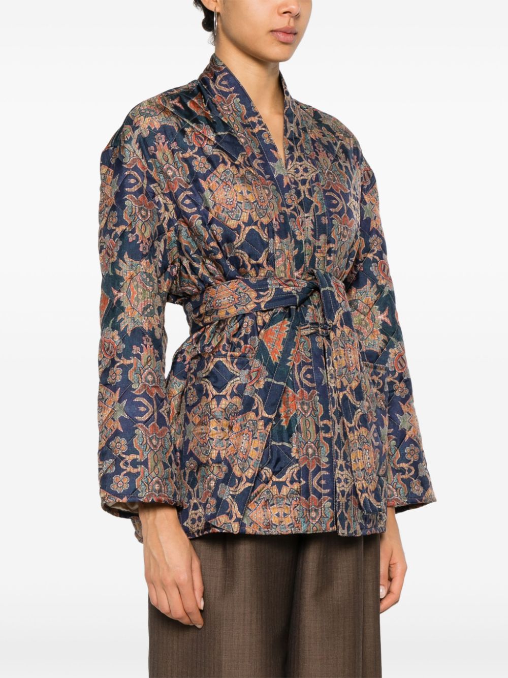 PIERRE LOUIS MASCIA Silk Blend Padded Kimono with Abstract Prints