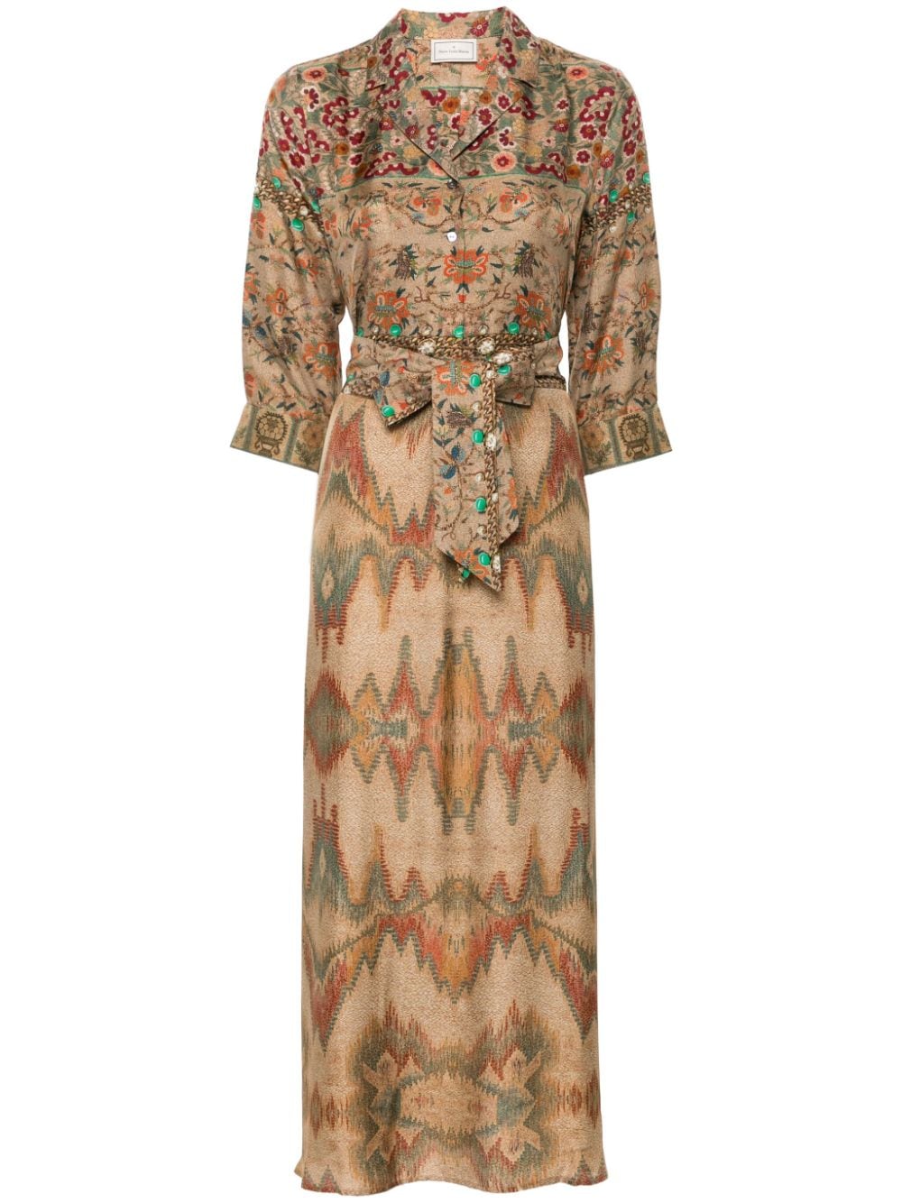 PIERRE LOUIS MASCIA Elegant Floral Silk Midi Dress with Belt