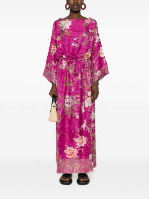 PIERRE LOUIS MASCIA Multicolor Silk Long Dress with Drop Shoulders and Tied Waist