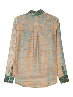 PIERRE LOUIS MASCIA Floral Silk Shirt - Almond Beige and Multicolor Women's Fashion