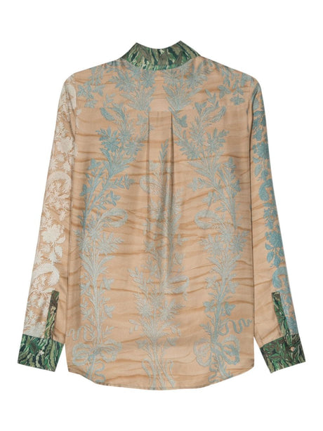 PIERRE LOUIS MASCIA Floral Silk Shirt - Almond Beige and Multicolor Women's Fashion