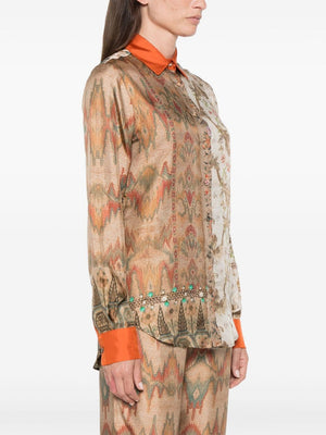 PIERRE LOUIS MASCIA Floral Silk Shirt - Almond Beige and Multicolor Women's Fashion