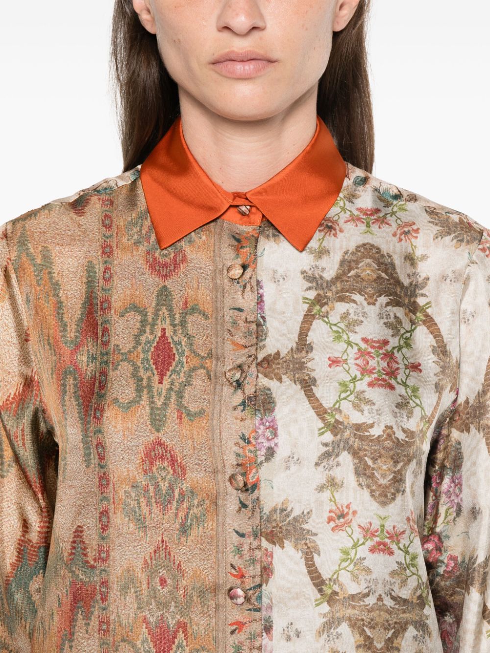 PIERRE LOUIS MASCIA Floral Silk Shirt - Almond Beige and Multicolor Women's Fashion