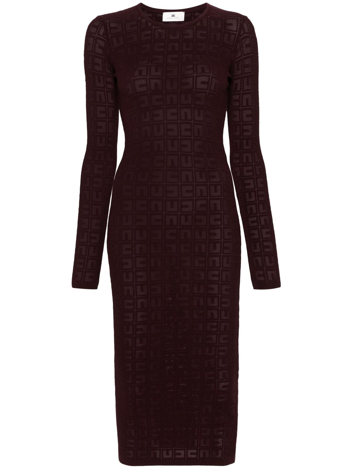 ELISABETTA FRANCHI Bordeaux Pointelle Knit Midi Dress