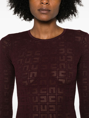 ELISABETTA FRANCHI Bordeaux Pointelle Knit Midi Dress