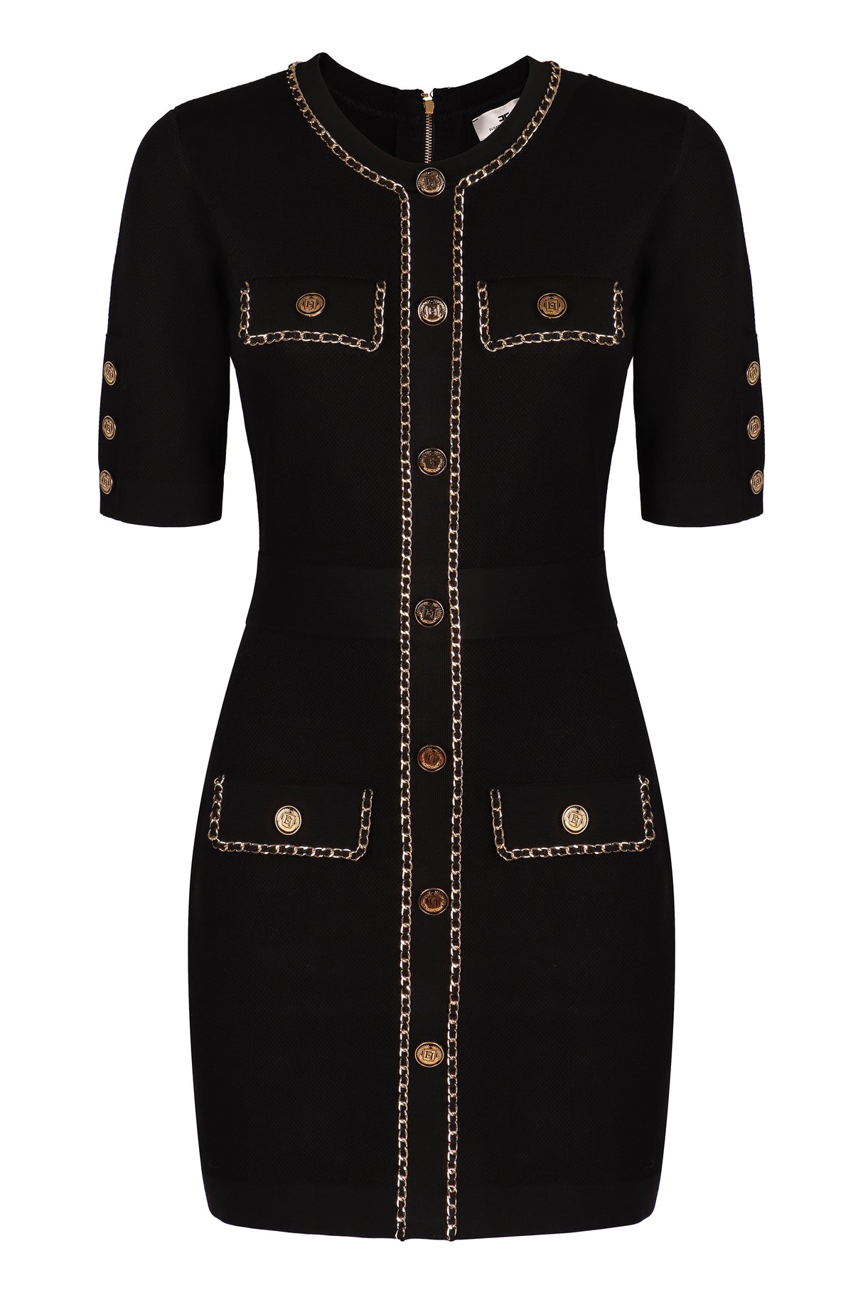 ELISABETTA FRANCHI Chic Chain-Trimmed Mini Dress