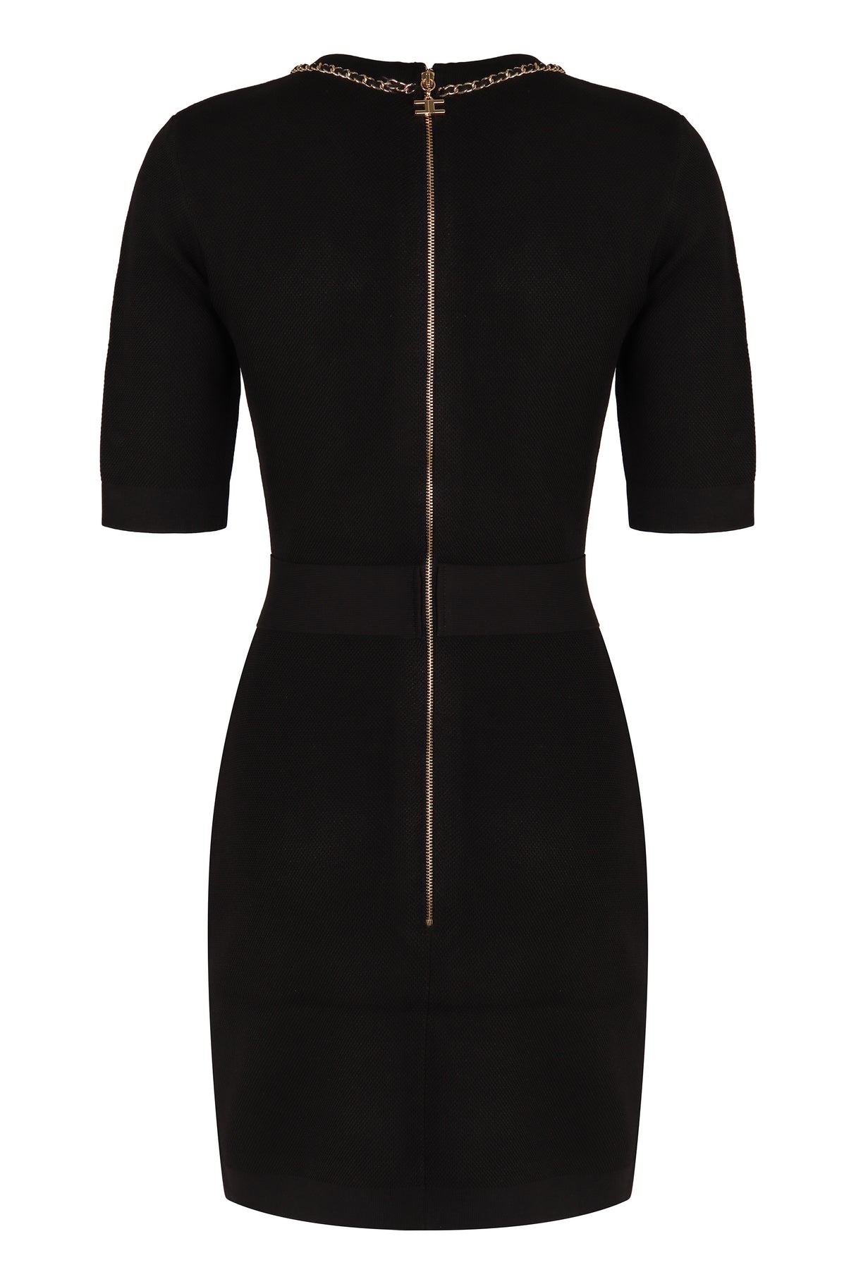 ELISABETTA FRANCHI Elegant Knit Dress with Golden Accents