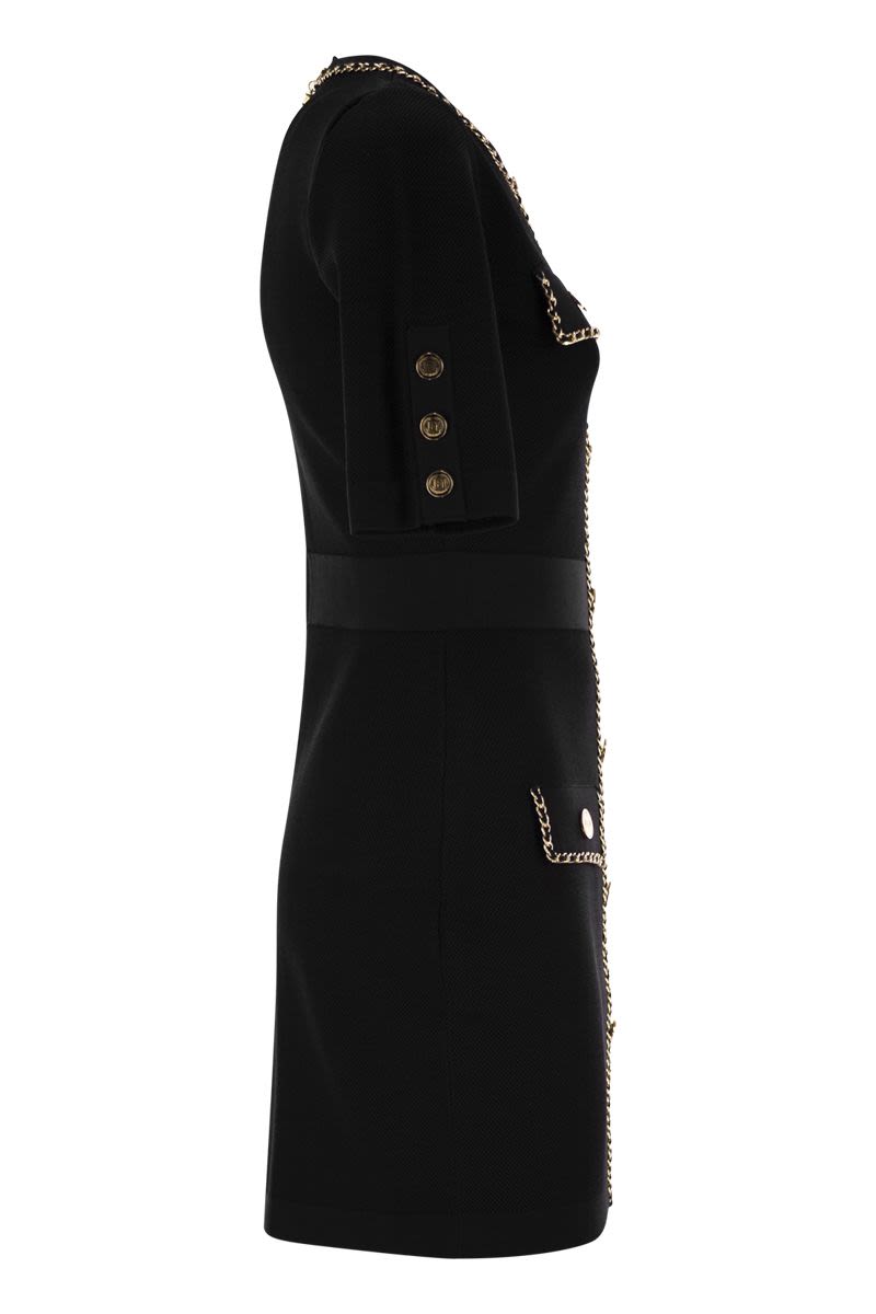 ELISABETTA FRANCHI Elegant Knit Dress with Golden Accents