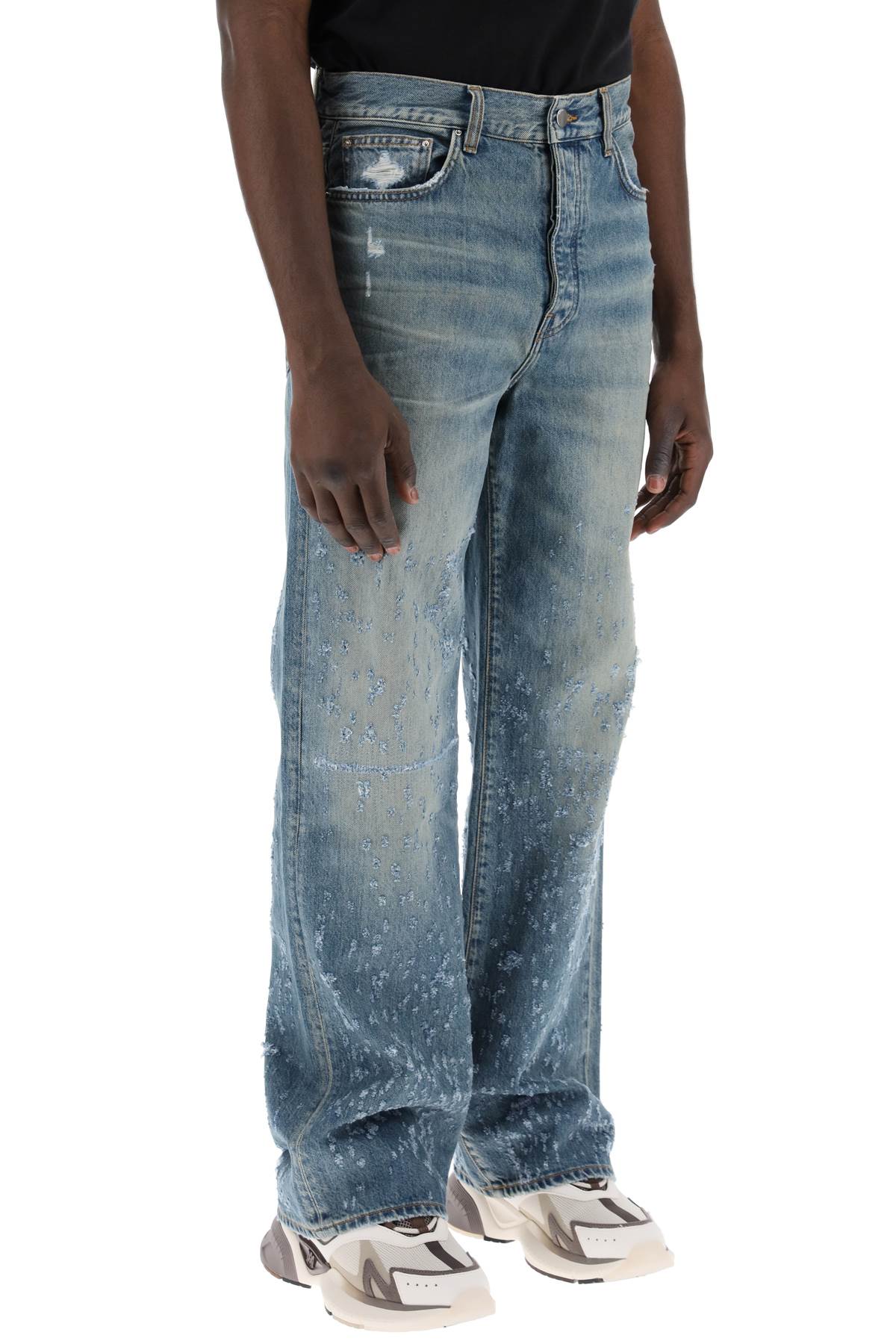 AMIRI Men's Distressed Medium Wash Denim Baggy Jeans