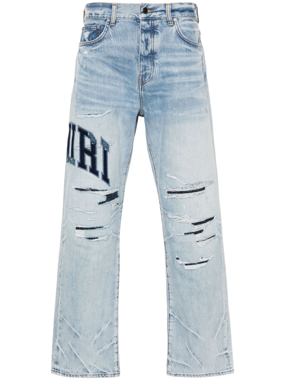 AMIRI Varsity Logo Repair Straight Leg Jeans