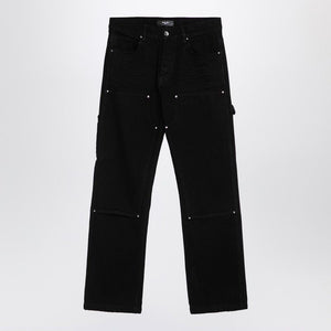 AMIRI Antique Indigo Distressed Straight Jeans with Bandana Pocket Detail