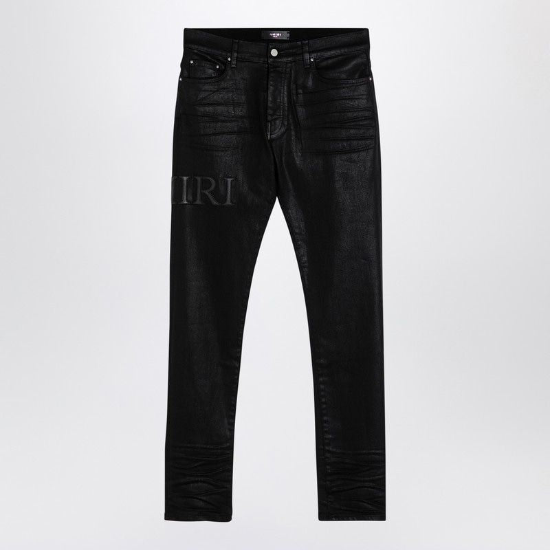 AMIRI Skinny Black Waxed Denim Jeans with Logo