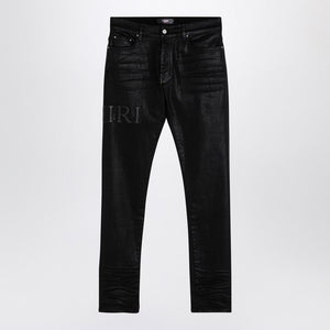 AMIRI Skinny Black Waxed Denim Jeans with Logo