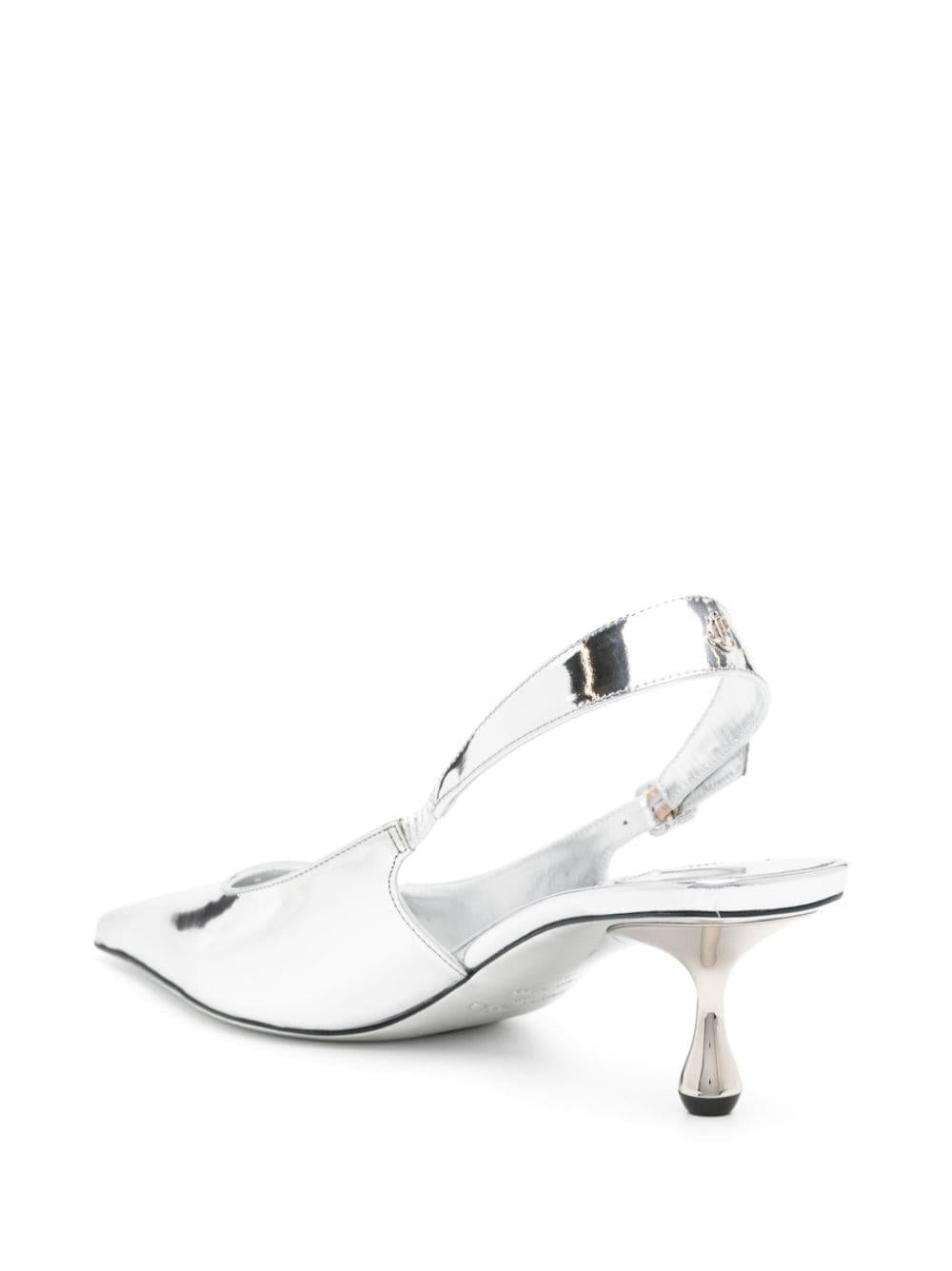 JIMMY CHOO Silver Metallic Leather Pointed Slingback Pumps for Women