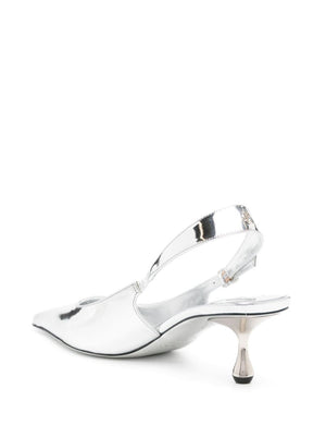 JIMMY CHOO Silver Metallic Leather Pointed Slingback Pumps for Women