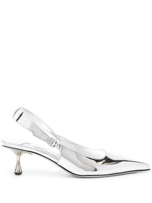 JIMMY CHOO Silver Metallic Leather Pointed Slingback Pumps for Women