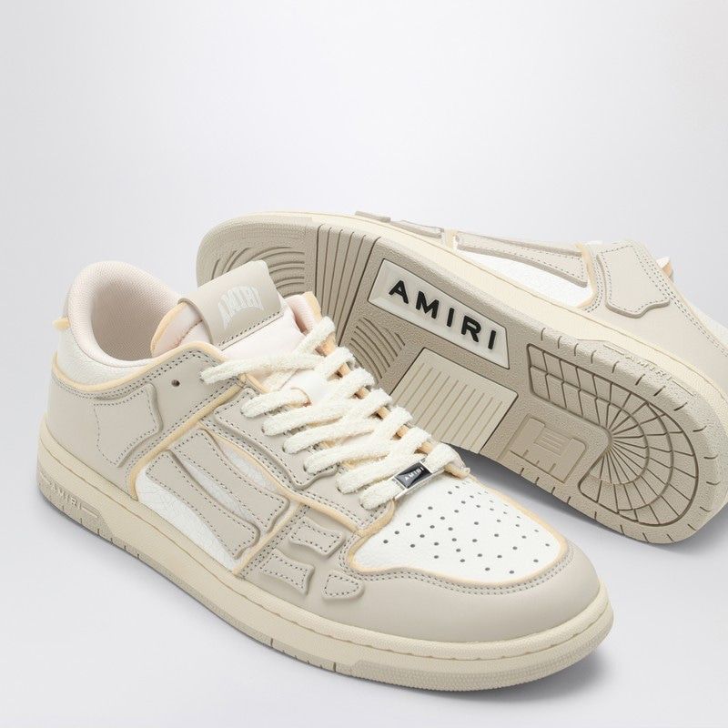 Giày Sneaker Da Dưới Mắt Cá Chân, Màu Trắng và Beige